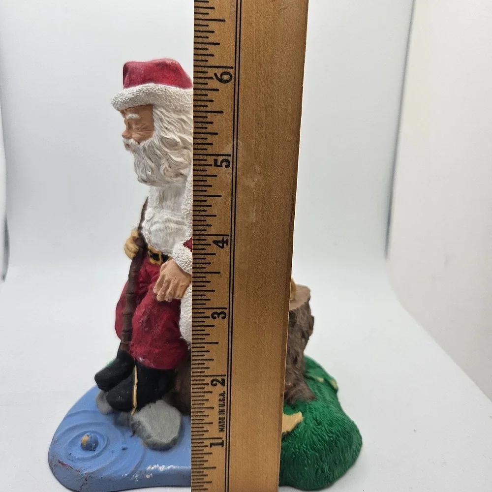 Vintage 1993 Sleeping Santa Claus Figurine Sitting on Tree Stump Creek Fishing